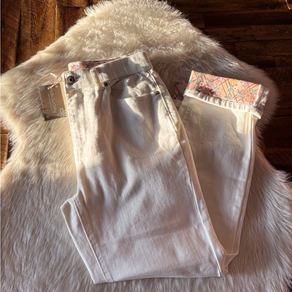 Matilda Jane White Cropped Jeans with Patterned Cuffs
